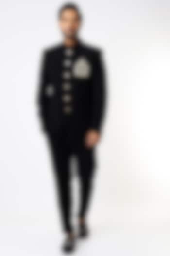 Black Embroidered Wedding Bandhgala Jacket Set by Nero by Shaifali & Satya at Pernia's Pop Up Shop