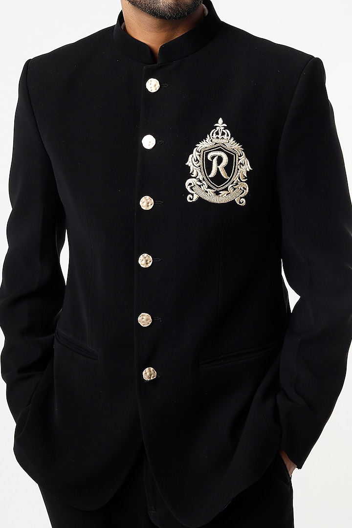 Black Embroidered Wedding Bandhgala Jacket Set by Nero by Shaifali & Satya at Pernia's Pop Up Shop