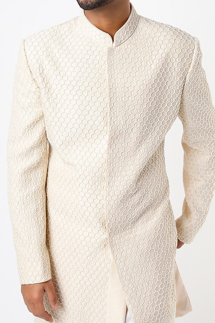 Off-White Embroidered Groom Sherwani Set by Nero by Shaifali & Satya at Pernia's Pop Up Shop
