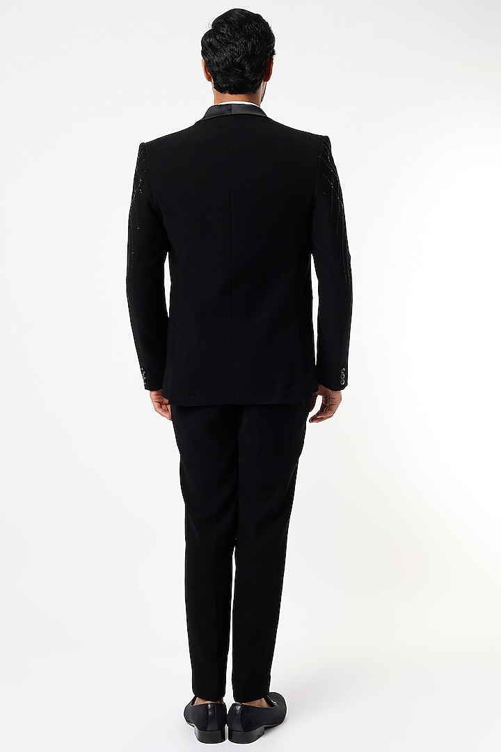 Black Hand Embroidered Tuxedo Set by Nero by Shaifali & Satya at Pernia's Pop Up Shop