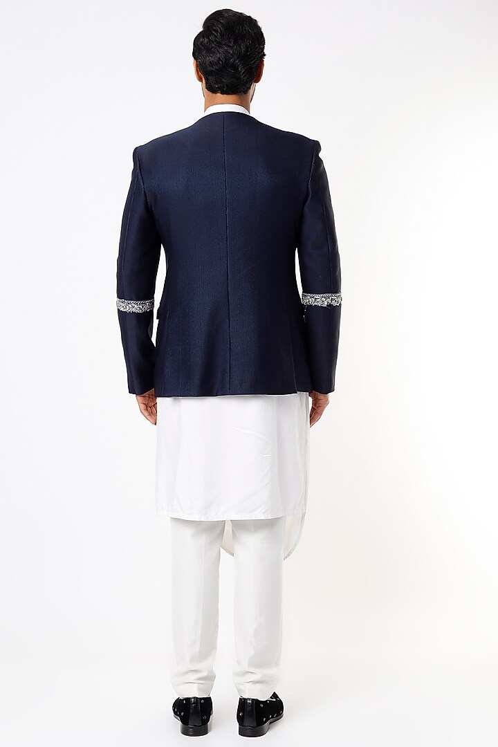 Navy Blue Hand Embroidered Jacket With Kurta Set by Nero by Shaifali & Satya at Pernia's Pop Up Shop