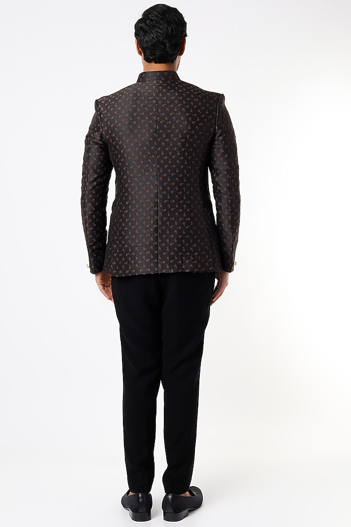 Black Jacquard Wedding Bandhgala Set by Nero by Shaifali & Satya at Pernia's Pop Up Shop
