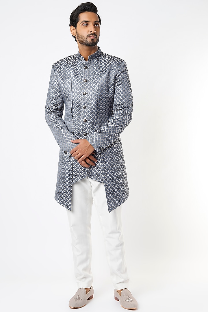 Grey Suiting Indowestern Jacket Set by Nero by Shaifali & Satya