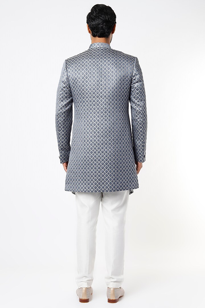 Grey Suiting Wedding Indowestern Jacket Set by Nero by Shaifali & Satya at Pernia's Pop Up Shop