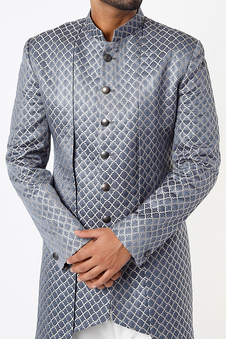 Grey Suiting Wedding Indowestern Jacket Set by Nero by Shaifali & Satya at Pernia's Pop Up Shop