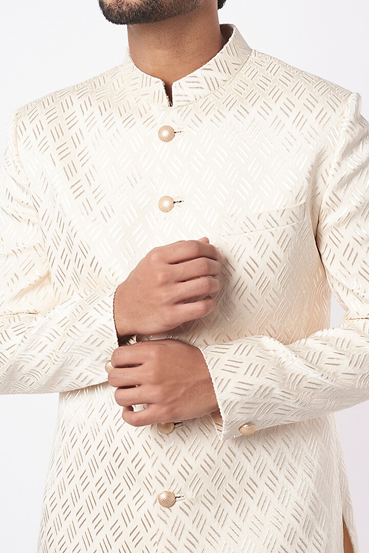 Off-White Suiting Wedding Sherwani Set by Nero by Shaifali & Satya at Pernia's Pop Up Shop