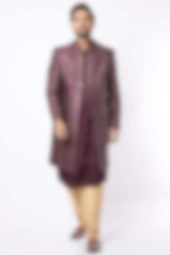 Wine Lucknowi Indowestern Jacket With Kurta Set by Nero by Shaifali & Satya at Pernia's Pop Up Shop