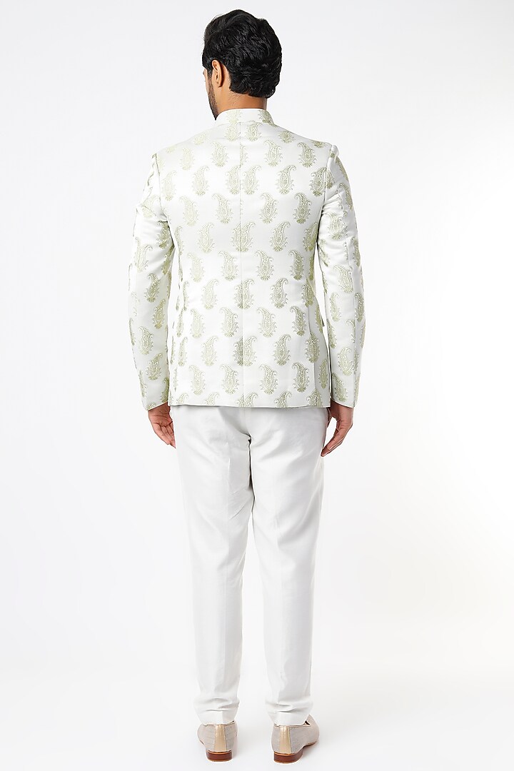 White Suiting Wedding Bandhgala Jacket Set by Nero by Shaifali & Satya at Pernia's Pop Up Shop