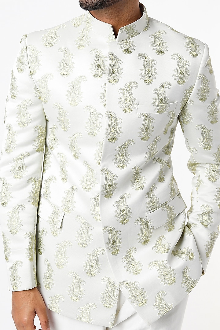 White Suiting Wedding Bandhgala Jacket Set by Nero by Shaifali & Satya at Pernia's Pop Up Shop