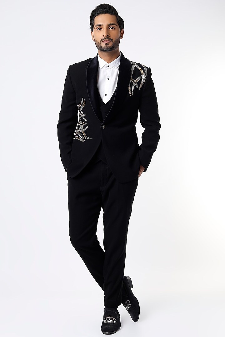 Black Suiting Tuxedo Set by Nero by Shaifali & Satya