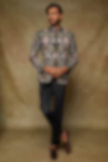 Black Suede Embroidered Jodhpuri Jacket Set by Nero by Shaifali & Satya at Pernia's Pop Up Shop