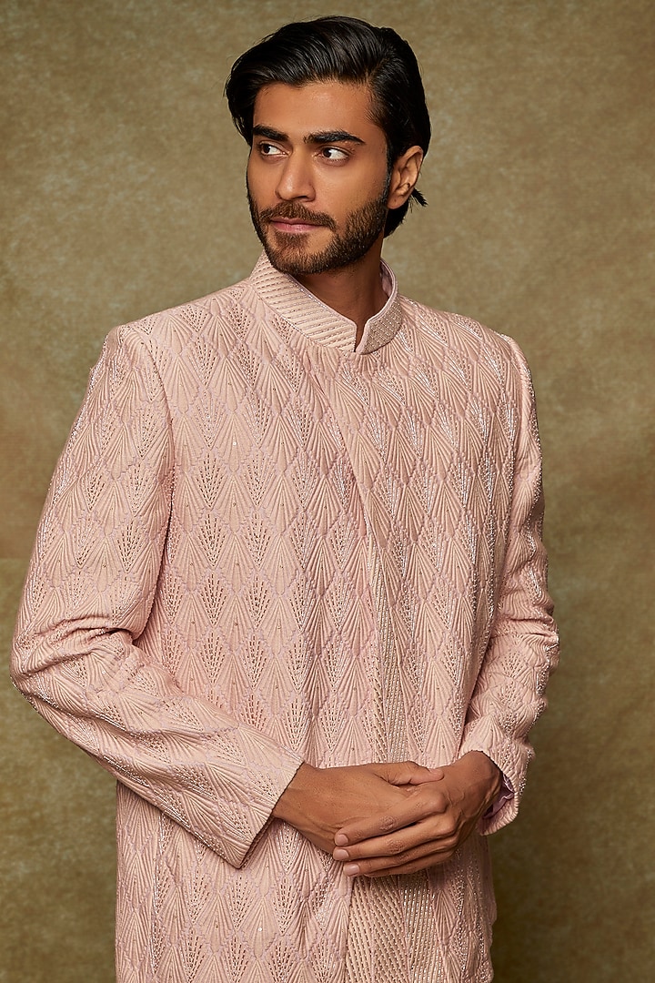 Pink Lucknowi Embroidered Jodhpuri Jacket Set by Nero by Shaifali & Satya at Pernia's Pop Up Shop
