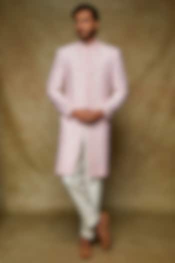 Pink Pure Raw Silk Embroidered Groom Sherwani Set by Nero by Shaifali & Satya at Pernia's Pop Up Shop