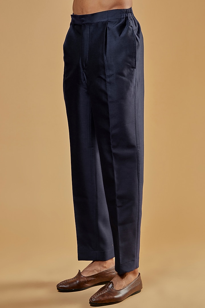 Navy Blue Silk Kurta Set With Wedding Indowestern Jacket by Nero by Shaifali & Satya at Pernia's Pop Up Shop