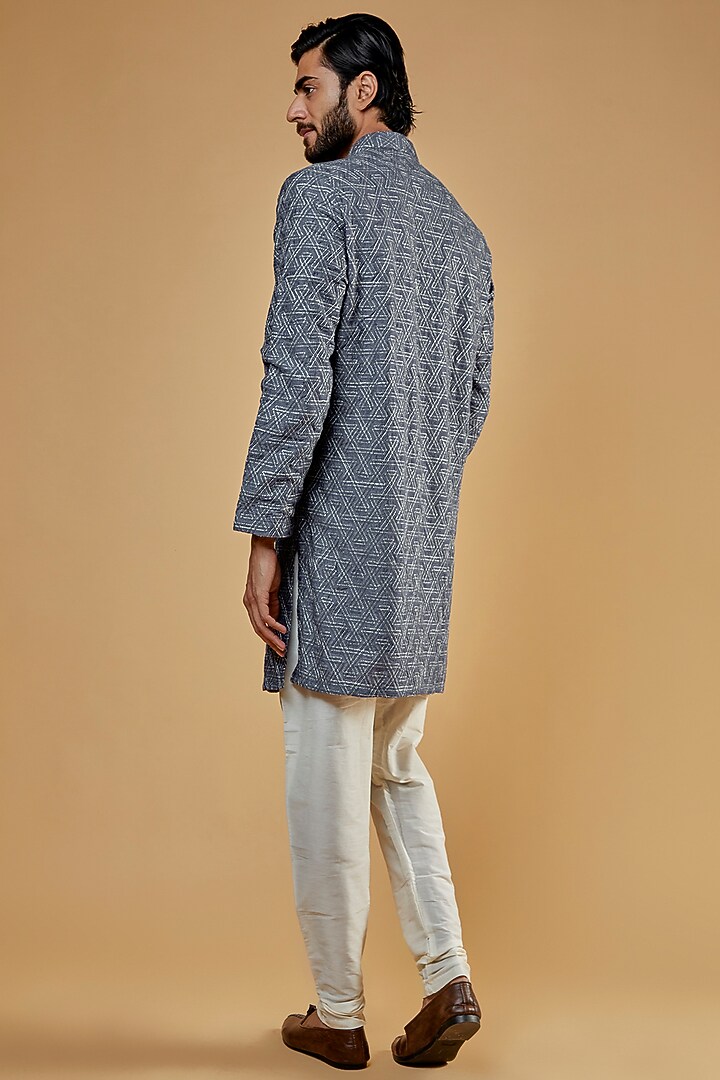 Grey Lucknowi Kurta Set by Nero by Shaifali & Satya at Pernia's Pop Up Shop