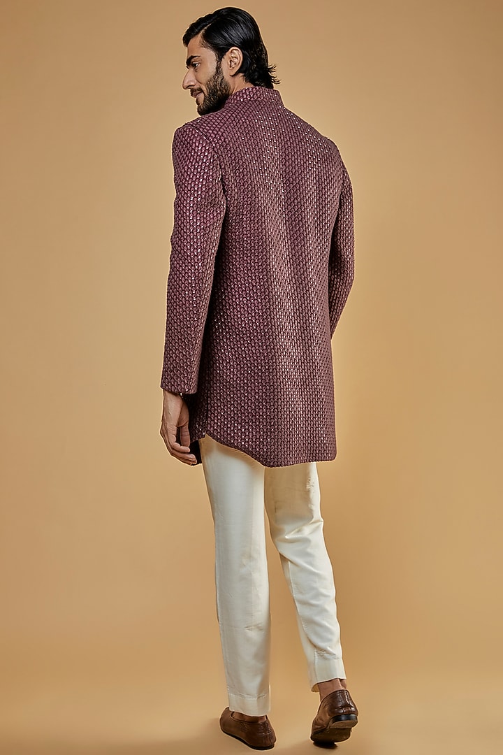 Wine Lucknowi Wedding Indowestern Set by Nero by Shaifali & Satya at Pernia's Pop Up Shop