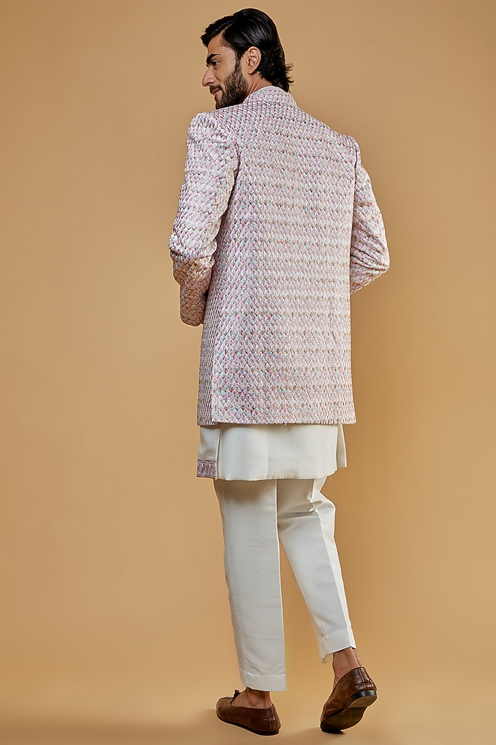 Multi-Colored Silk Thread Embroidered Wedding Indowestern Jacket With Kurta Set by Nero by Shaifali & Satya at Pernia's Pop Up Shop