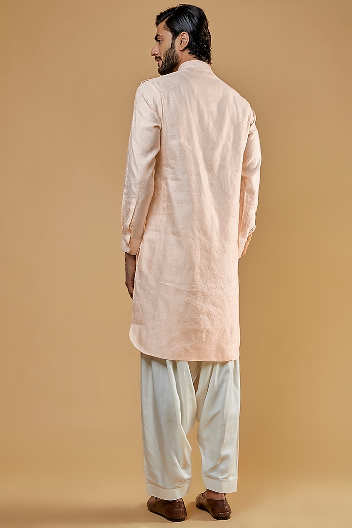 Pink Silk Printed Pathani Kurta Set by Nero by Shaifali & Satya at Pernia's Pop Up Shop