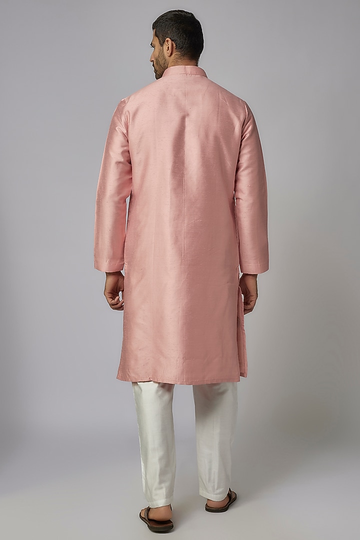 Peach Cotton Silk Thread Work Kurta Set by Nero by Shaifali & Satya at Pernia's Pop Up Shop
