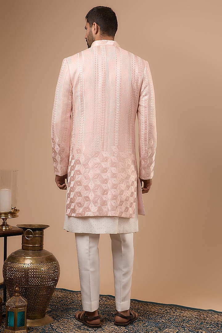Peach Lucknowi Wedding Indowestern Set by Nero by Shaifali & Satya at Pernia's Pop Up Shop