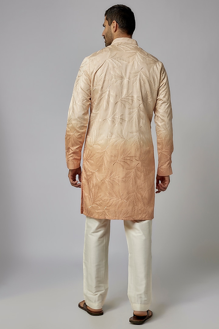 Peach Cotton Silk Thread Work Kurta Set by Nero by Shaifali & Satya at Pernia's Pop Up Shop