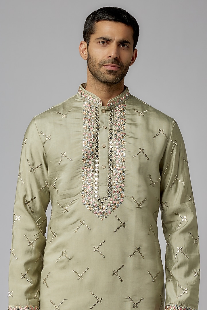 Green Cotton Silk Sequins Work Kurta Set by Nero by Shaifali & Satya at Pernia's Pop Up Shop