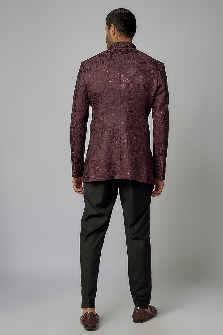 Wine Lucknowi Hand Work Jodhpuri Set by Nero by Shaifali & Satya at Pernia's Pop Up Shop
