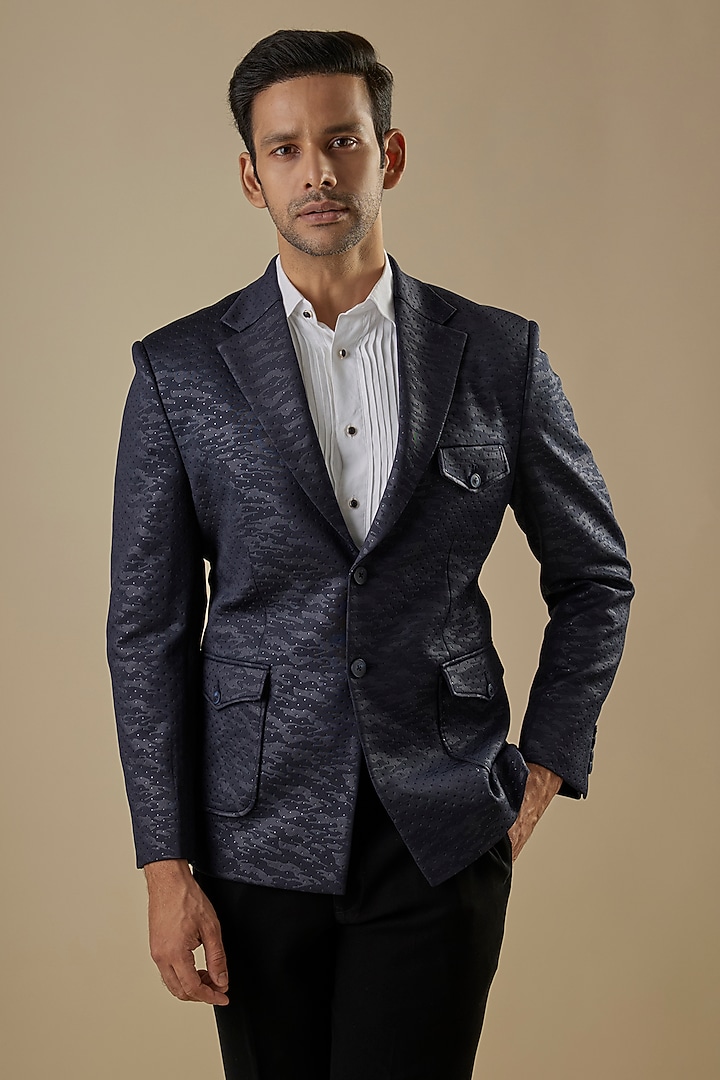 Blue Suiting Blazer by Nero By Shaifali & Satya at Pernia's Pop Up Shop