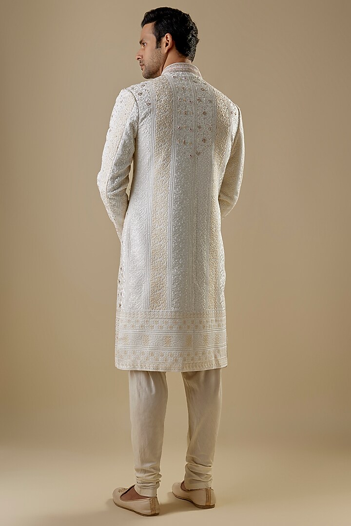 Ivory Silk Handwork Groom Sherwani Set by Nero By Shaifali & Satya at Pernia's Pop Up Shop