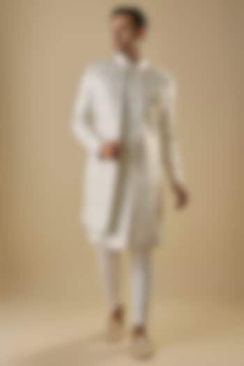 White Silk Threadwork Open-Jacket Set by Nero By Shaifali & Satya