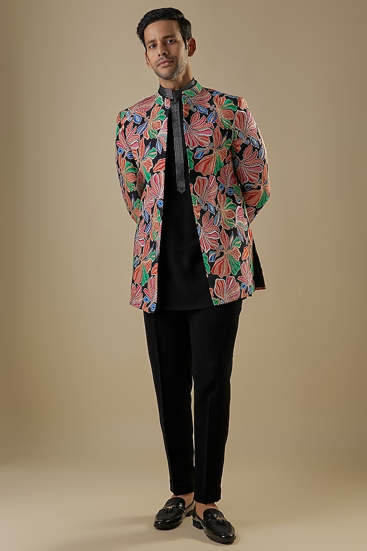 Multi-Colored Silk Abstract Printed Open-Jacket Set by Nero By Shaifali & Satya