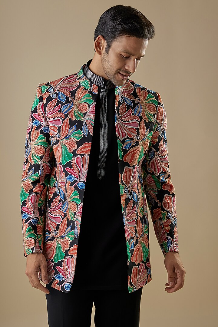 Multi-Colored Silk Abstract Printed Open-Jacket Set by Nero By Shaifali & Satya at Pernia's Pop Up Shop