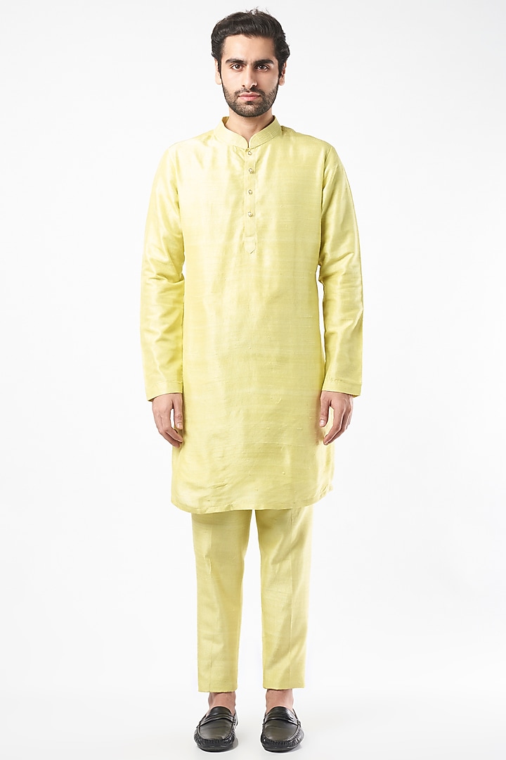 Mint Green Raw Silk Kurta Set by Nero By Shaifali & Satya at Pernia's Pop Up Shop