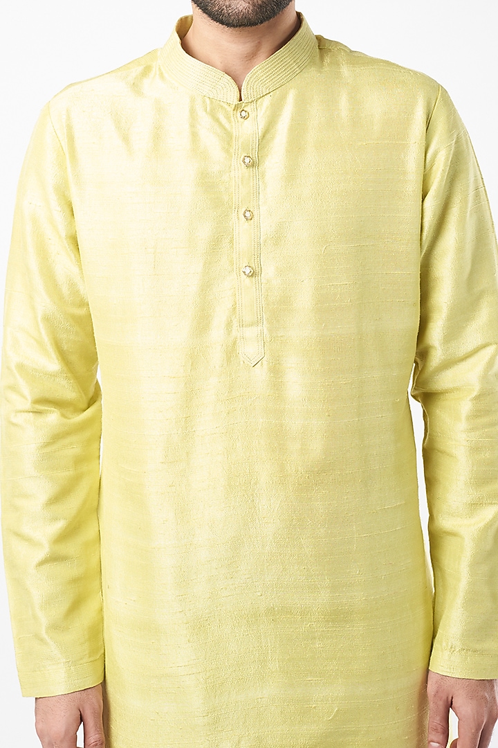 Mint Green Raw Silk Kurta Set by Nero By Shaifali & Satya at Pernia's Pop Up Shop