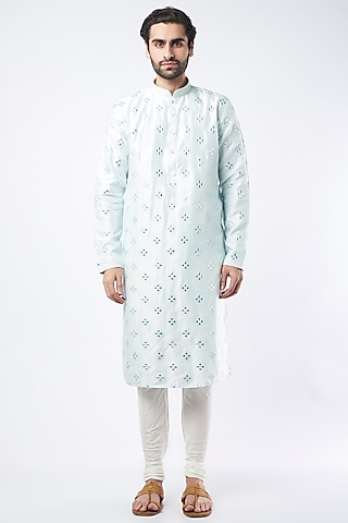 Sky Blue Kurta Set With Mirror Work by Nero By Shaifali & Satya