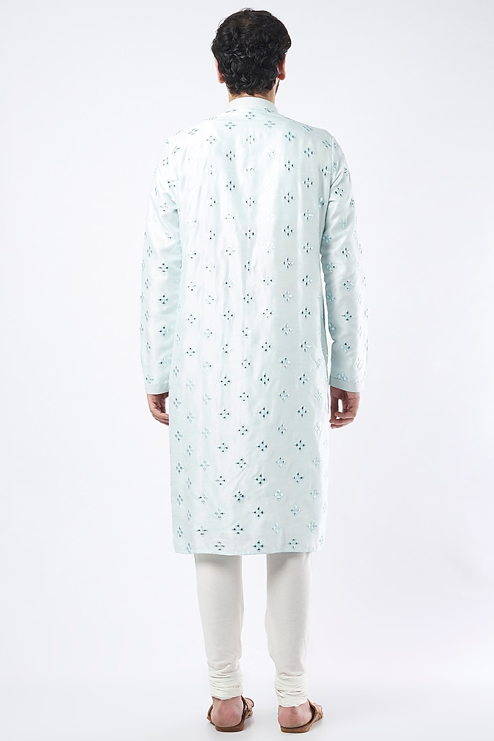 Sky Blue Kurta Set With Mirror Work by Nero By Shaifali & Satya at Pernia's Pop Up Shop