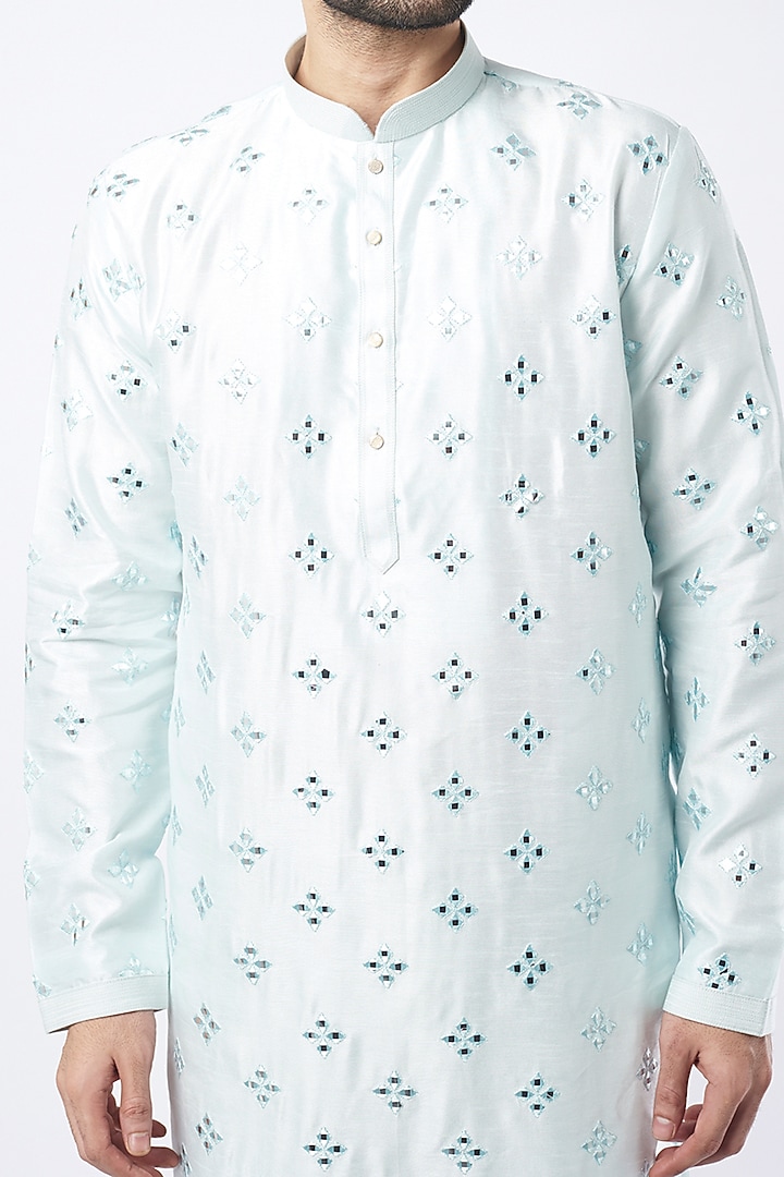 Sky Blue Kurta Set With Mirror Work by Nero By Shaifali & Satya at Pernia's Pop Up Shop