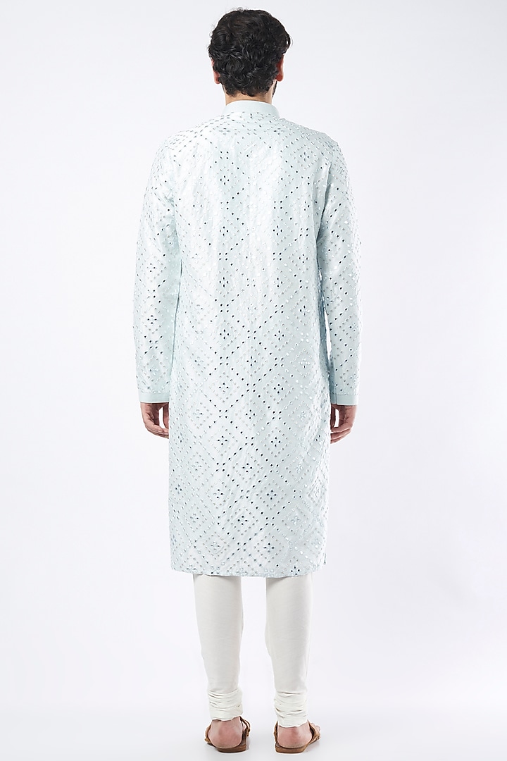 Sky Blue Silk Kurta Set With Mirror Work by Nero By Shaifali & Satya at Pernia's Pop Up Shop