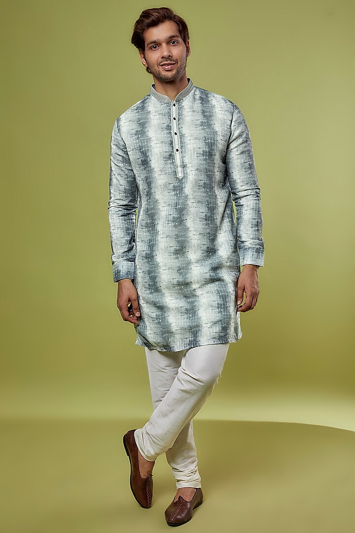 Grey Silk Tie-Dye Kurta Set  by Nero by Shaifali & Satya