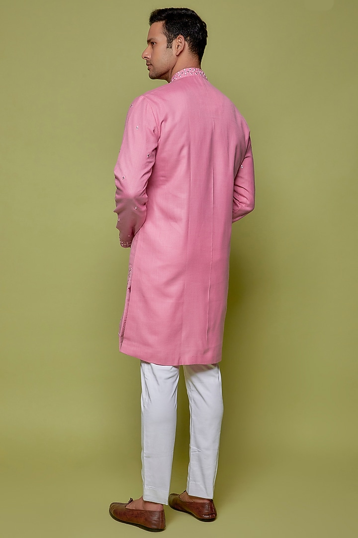 Pink Silk Embroidered Kurta Set by Nero By Shaifali & Satya at Pernia's Pop Up Shop