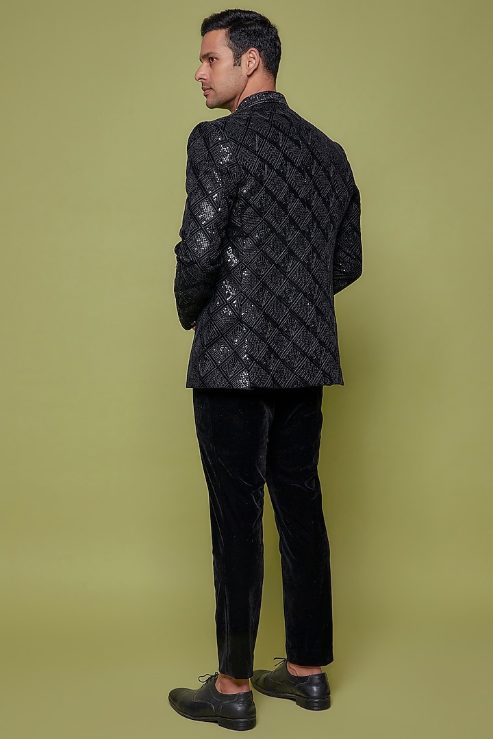 Black Velvet Embroidered Jodhpuri Set by Nero by Shaifali & Satya at Pernia's Pop Up Shop