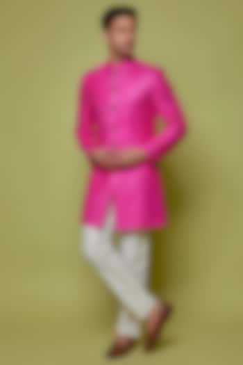 Pink Lucknowi Bundi Jacket With Kurta Set by Nero by Shaifali & Satya
