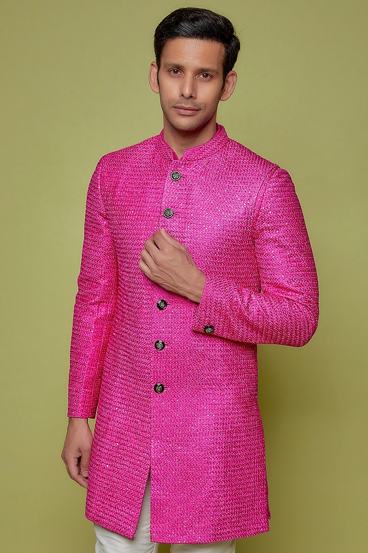 Pink Lucknowi Bundi Jacket With Kurta Set by Nero by Shaifali & Satya at Pernia's Pop Up Shop