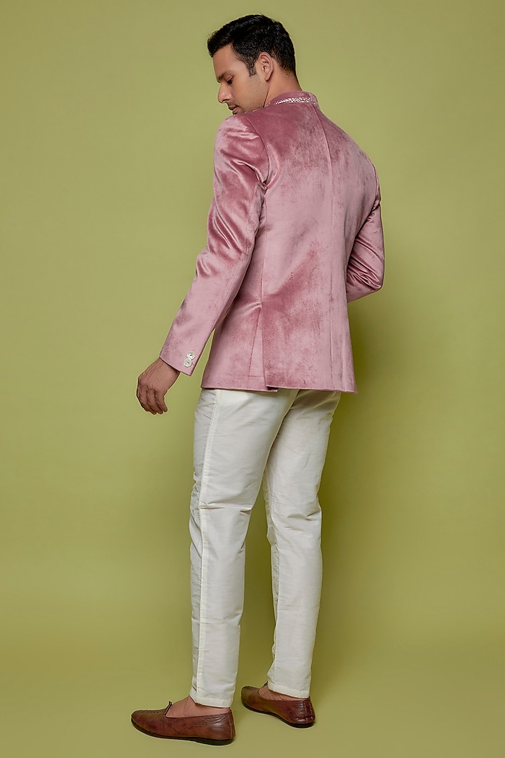 Pink Suede Jodhpuri Set by Nero by Shaifali & Satya at Pernia's Pop Up Shop