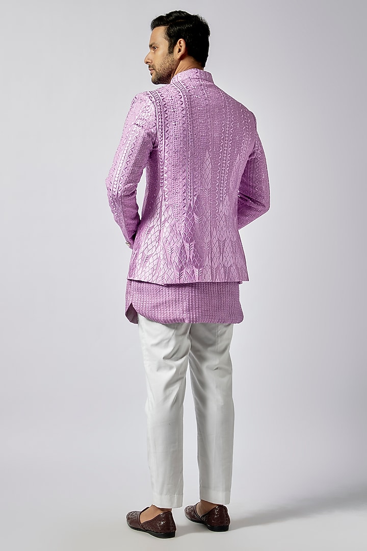 Purple Lucknowi Thread Embroidered & Printed Jodhpuri Set by Nero by Shaifali & Satya at Pernia's Pop Up Shop