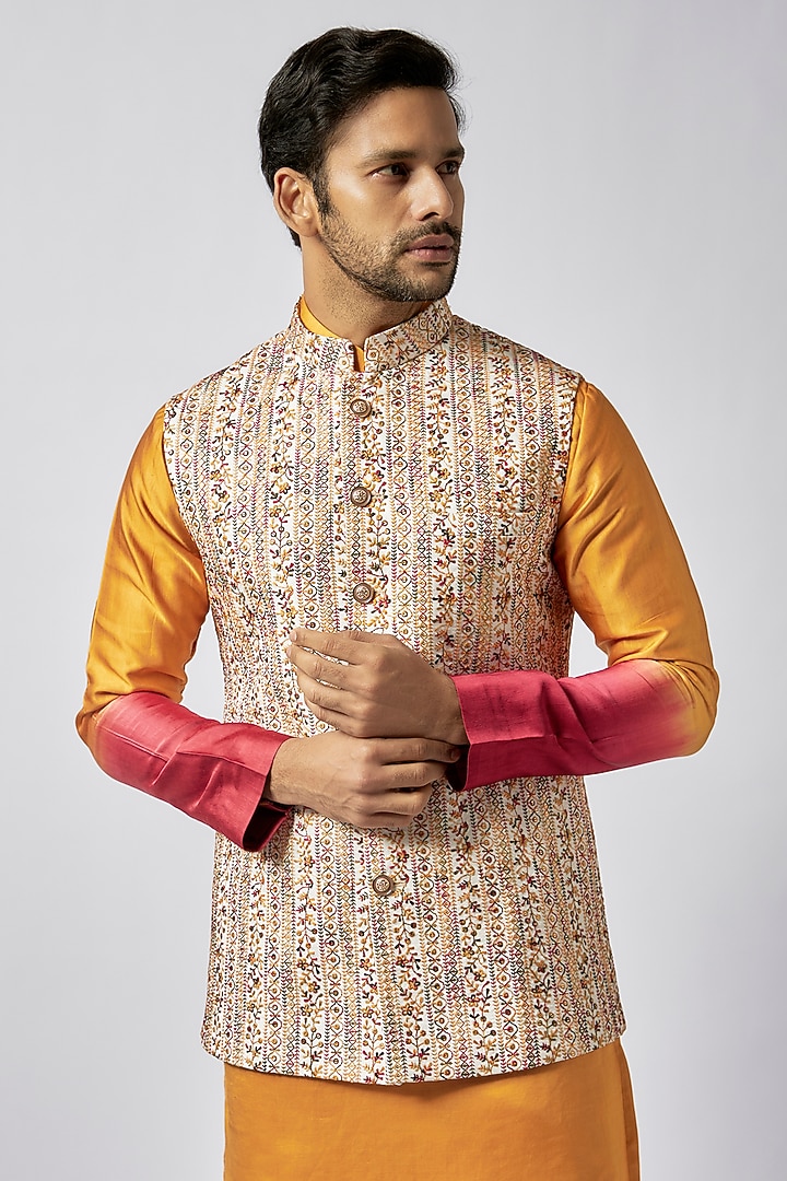 Multi-Colored Silk Thread Work Bundi Set by Nero by Shaifali & Satya at Pernia's Pop Up Shop