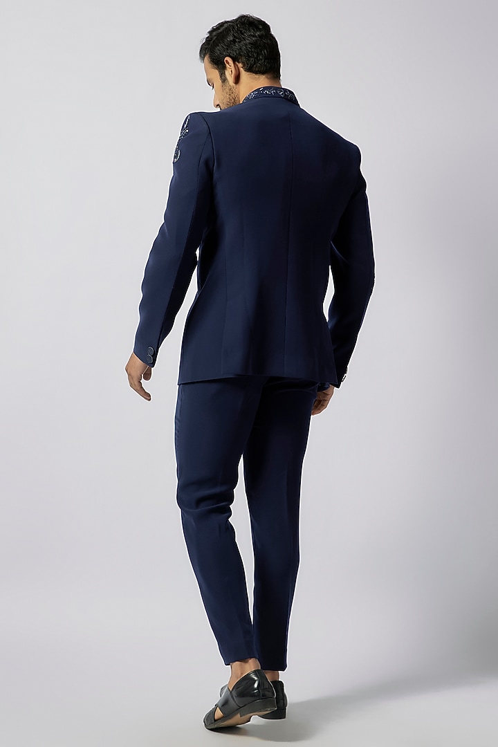 Blue Suiting Fabric Cutdana Work Jodhpuri Set by Nero by Shaifali & Satya at Pernia's Pop Up Shop