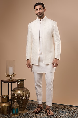 White Lucknowi Indowestern Set by Nero by Shaifali & Satya