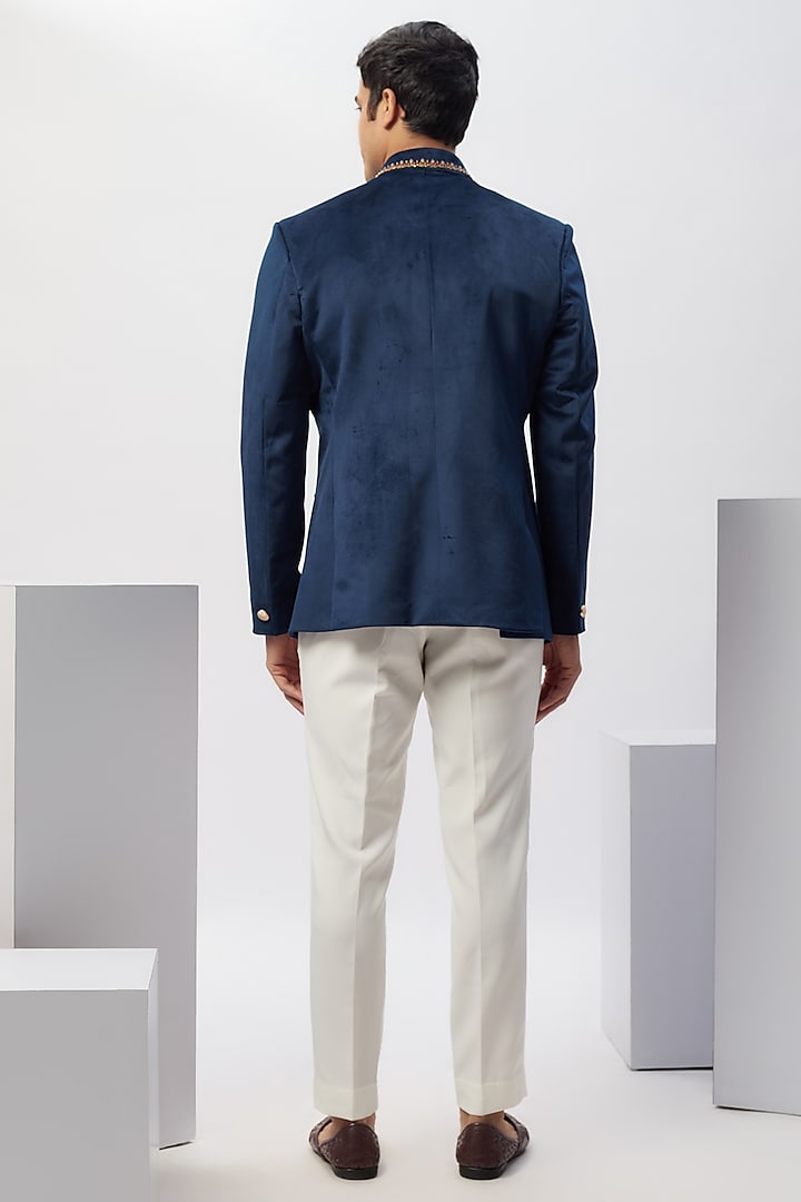 Blue Velvet Hand Work Jodhpuri Set by Nero by Shaifali & Satya at Pernia's Pop Up Shop