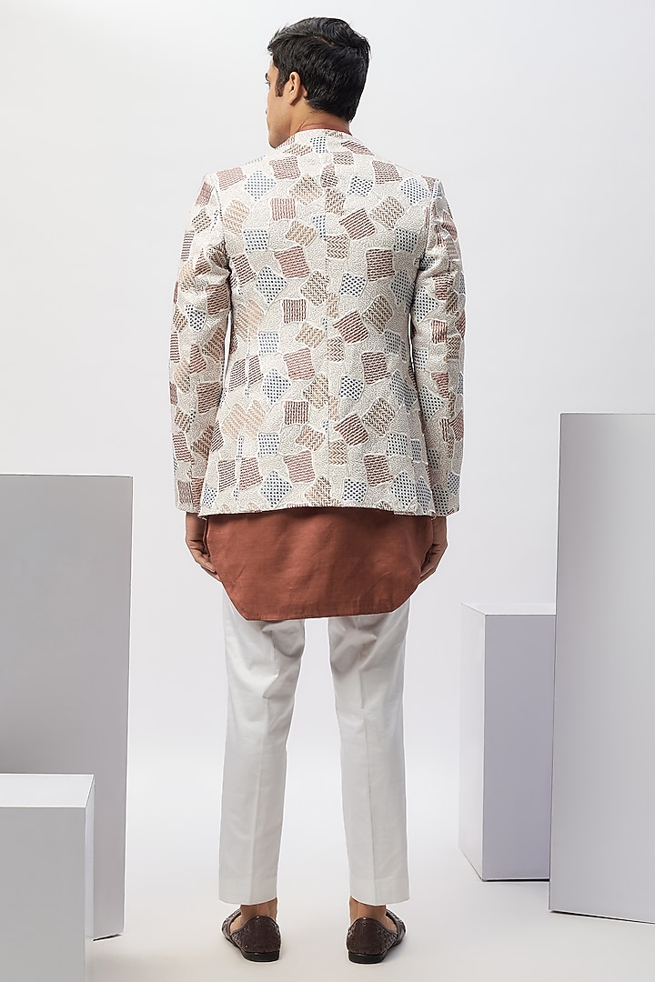 White Silk Embroidered Wedding Indowestern Set by Nero by Shaifali & Satya at Pernia's Pop Up Shop